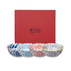 Tokyo Eetkommen Met Bloemenprint Geschenkdoos Set 4st 9.2x3.5cm