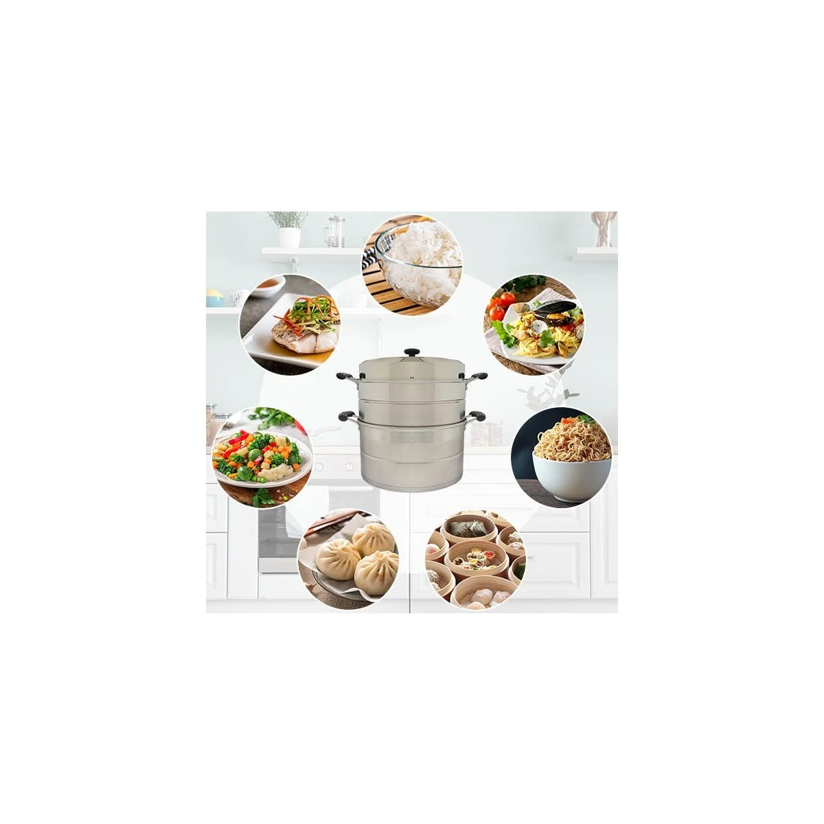 Oriental Aluminium Stoompan American 34cm 3 Oriental Aluminium Stoompan American 34cm - Afbeelding 3