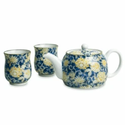 Thee Set 3-delig Bloemenpatroon Blauw Geel